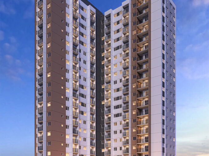 Fachada do Vibra Conselheiro Carrão – apartamentos de 1 e 2 quartos à venda na Vila Carrão SP